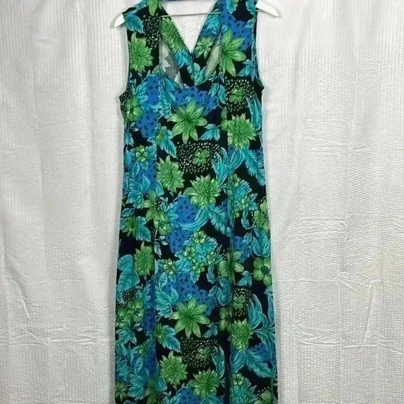 Croft & Barrow Maxi Dress. Sleeveless. Button down. Green & Blue Floral . 14P - Picture 2 of 11